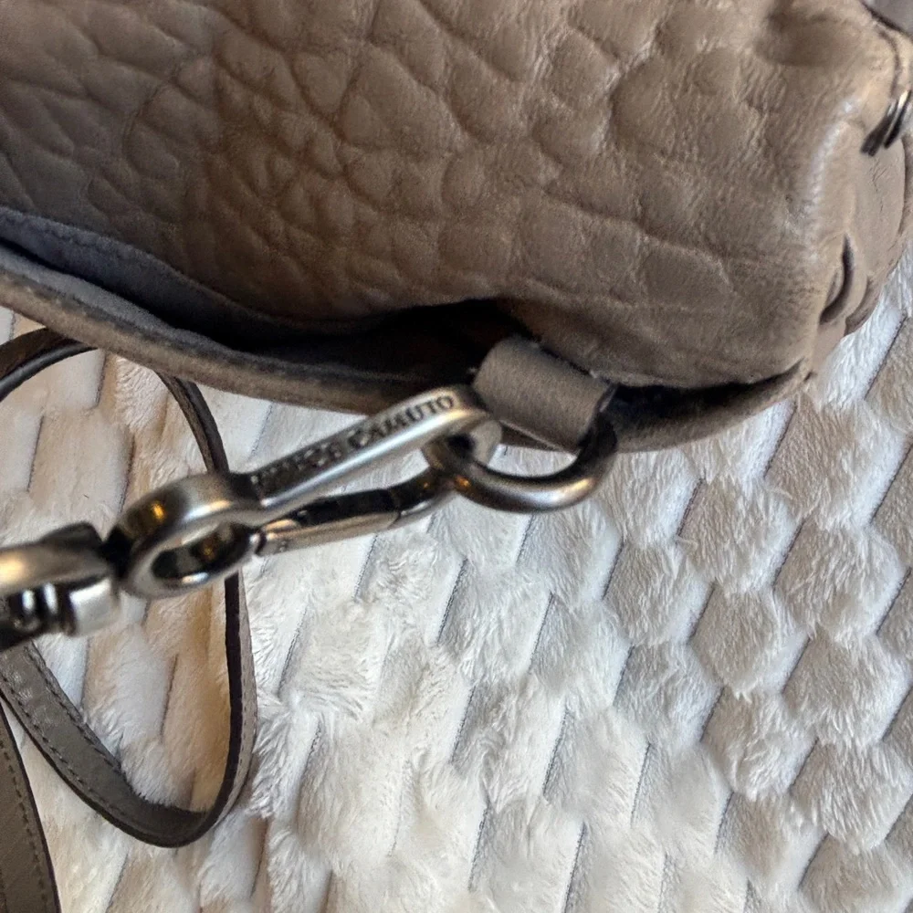 Vince Camuto Taupe Pebbled Leather Crossbody Flap Bag Gunmetal Frame